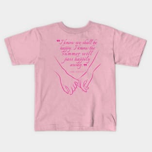 Jane Austen quote in pink - I know we shall be happy. Kids T-Shirt